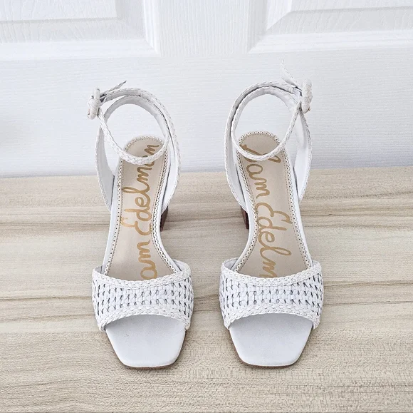 Sam Edelman Danee White Leather Block Heel Ankle Stap Sandals Size 7 - Picture 3 of 10